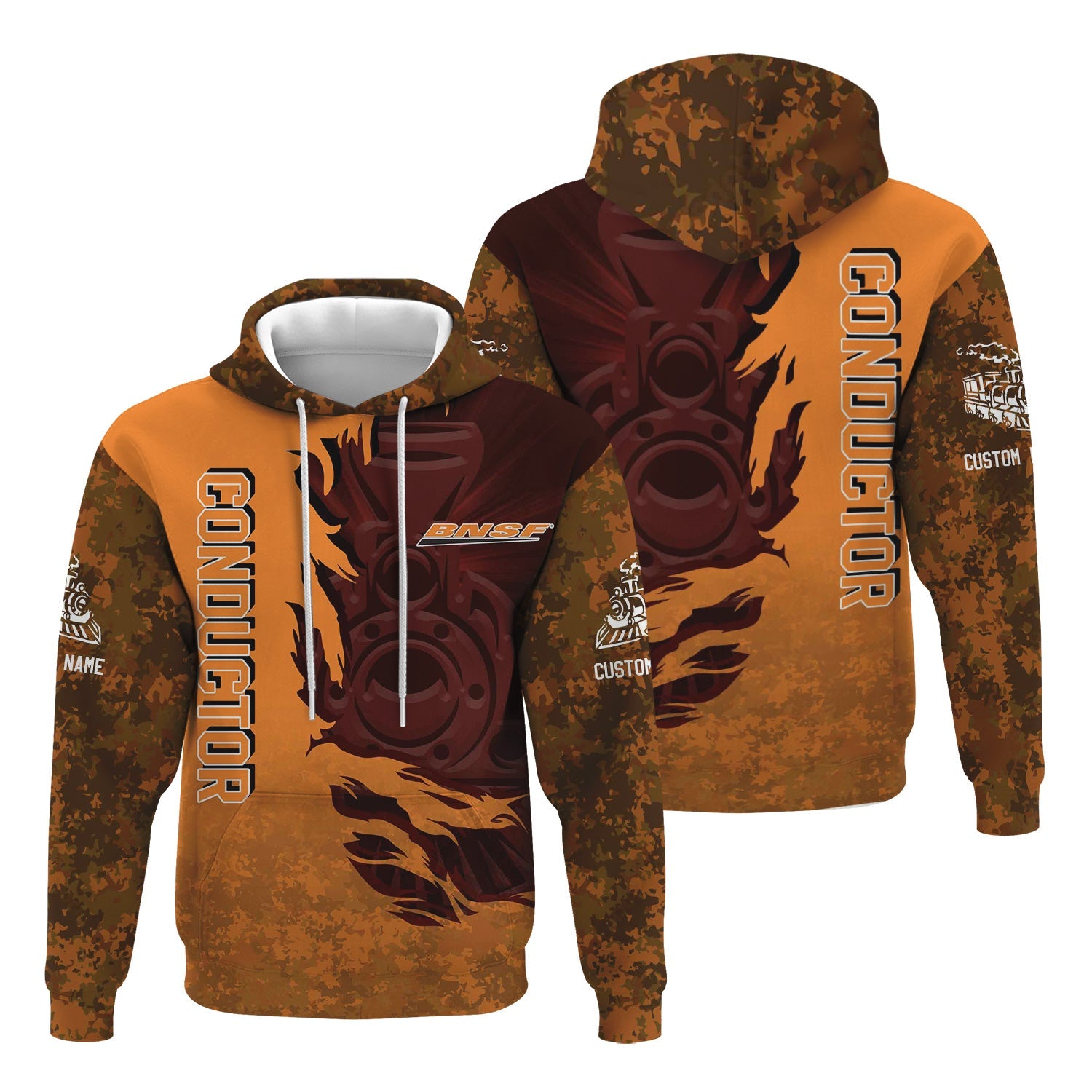 Railspirit Personalized BNSF Railway Hoodie Blazing Style with Custom Position Train Zip Up Hoodie