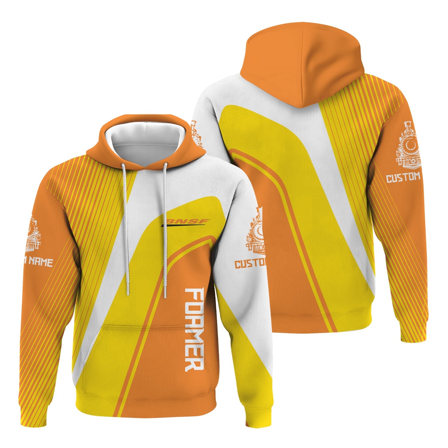 Railspirit Personalized BNSF Railway Hoodie Vibrant Striking Style Zip Up Hoodie For Rail Enthusiasts