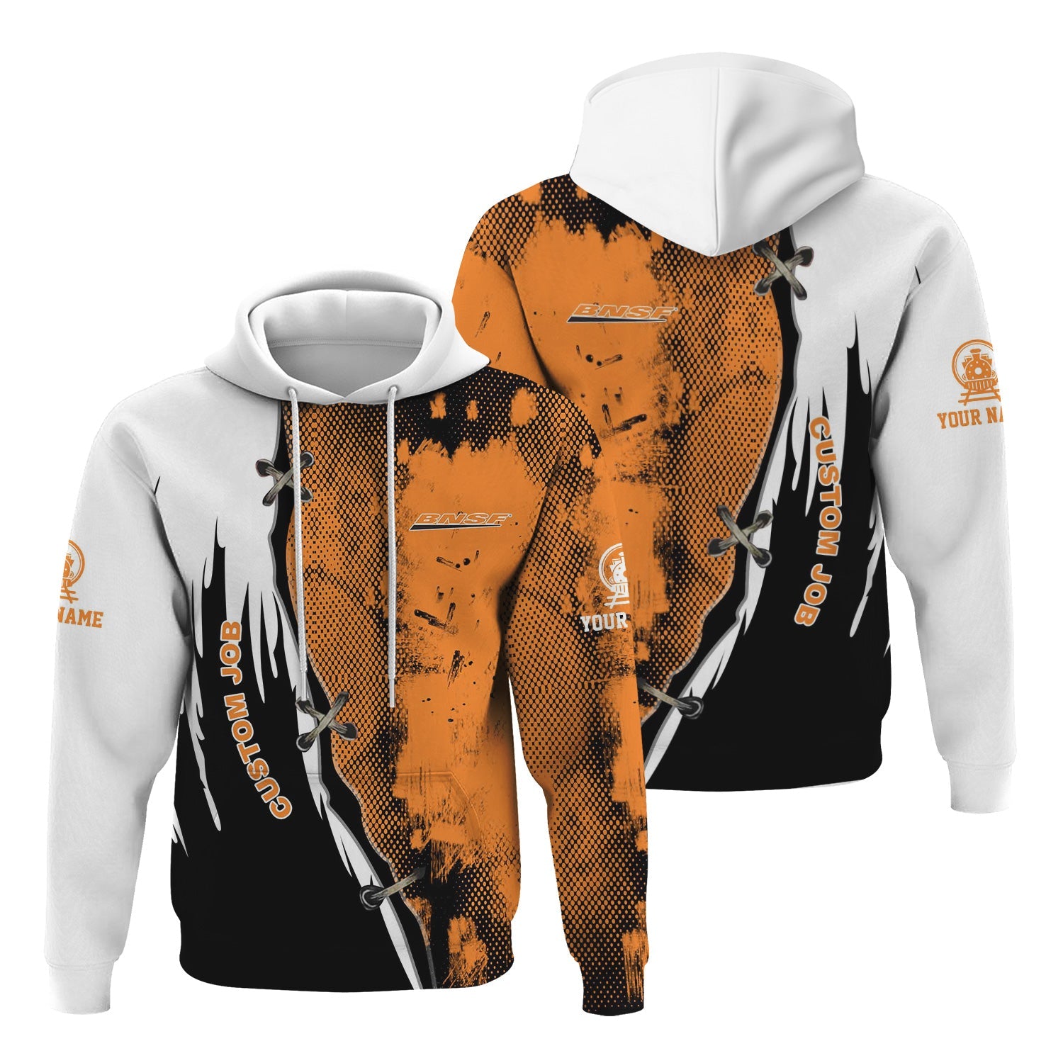 Railspirit Personalized BNSF Railway Hoodie Retro Stitches Design with Custom Position Train Zip Up Hoodie