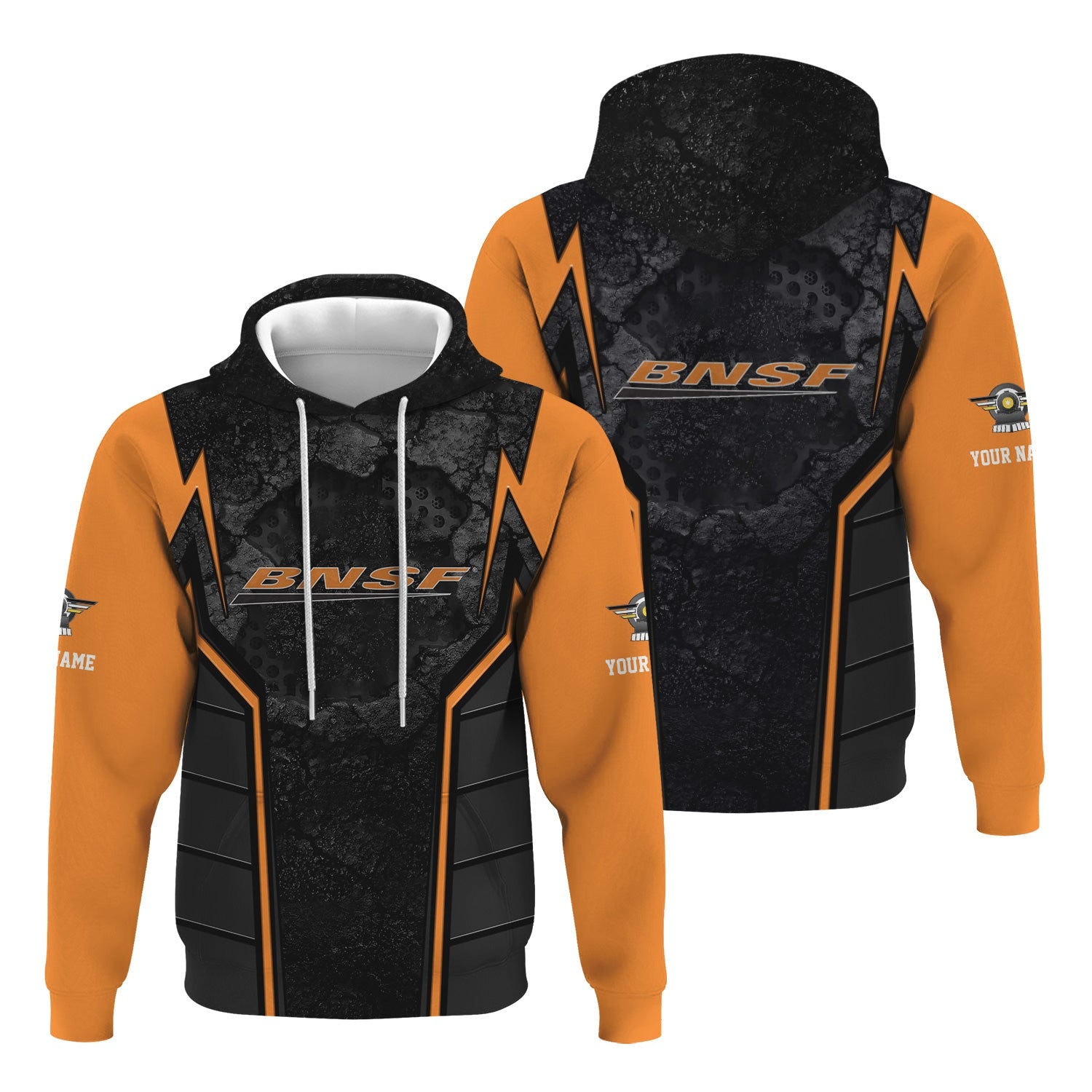 Railspirit Personalized BNSF Railway Hoodie Cracked Metal Design Train Zip Up Hoodie for Rail Enthusiasts
