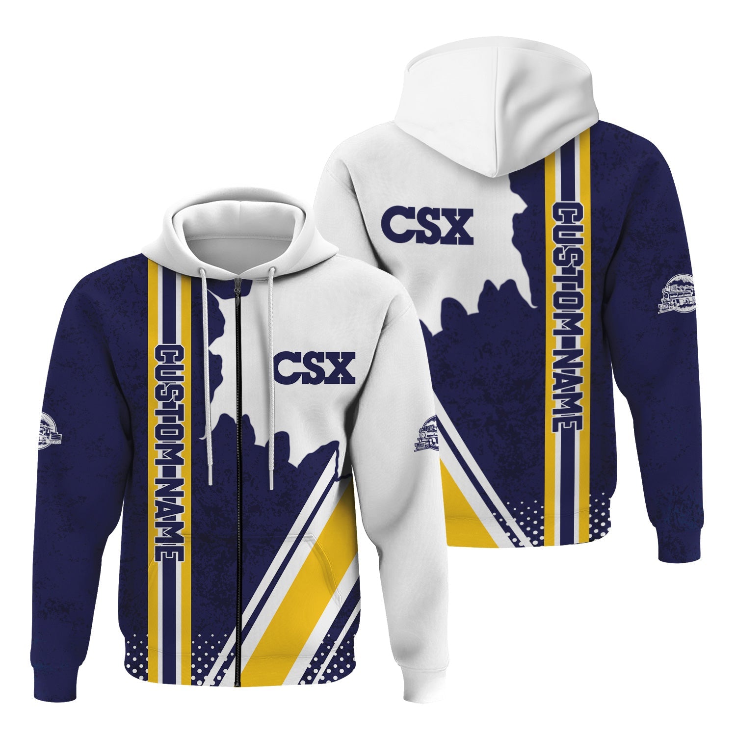Railspirit Personalized CSX Transportation Railroad Hoodie All Over Printed Unisex Zip Up Hoodie