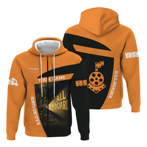 Railspirit Personalized BNSF Railway Hoodie All Aboard Steam Train Movie Projector Style Zip Up Hoodie