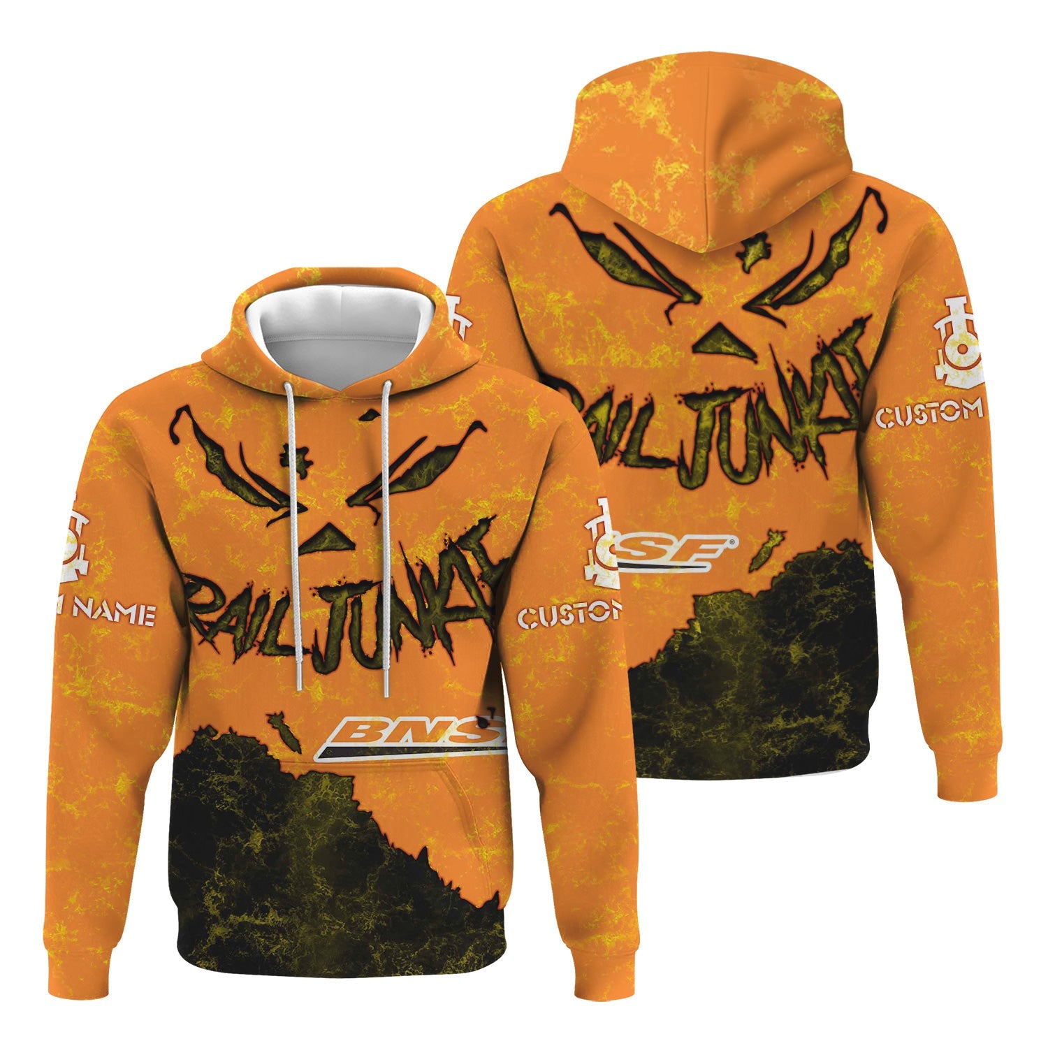 Railspirit Personalized BNSF Railway Hoodie Torn Graphic Style Train Zip Up Hoodie For Rail Junkie