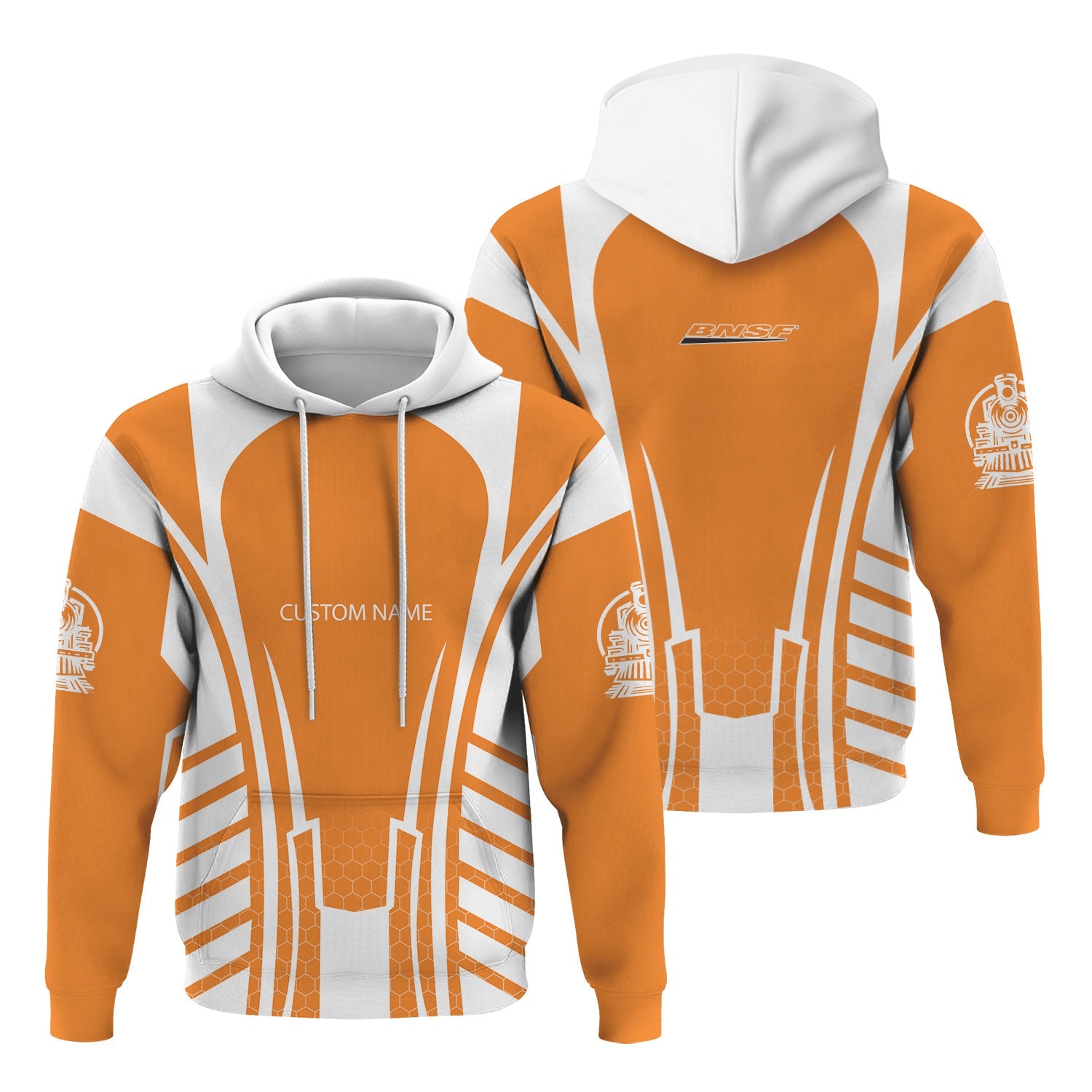 Railspirit Personalized BNSF Railway Hoodie Striped Railroad Style Train Zip Up Hoodie All Over Print
