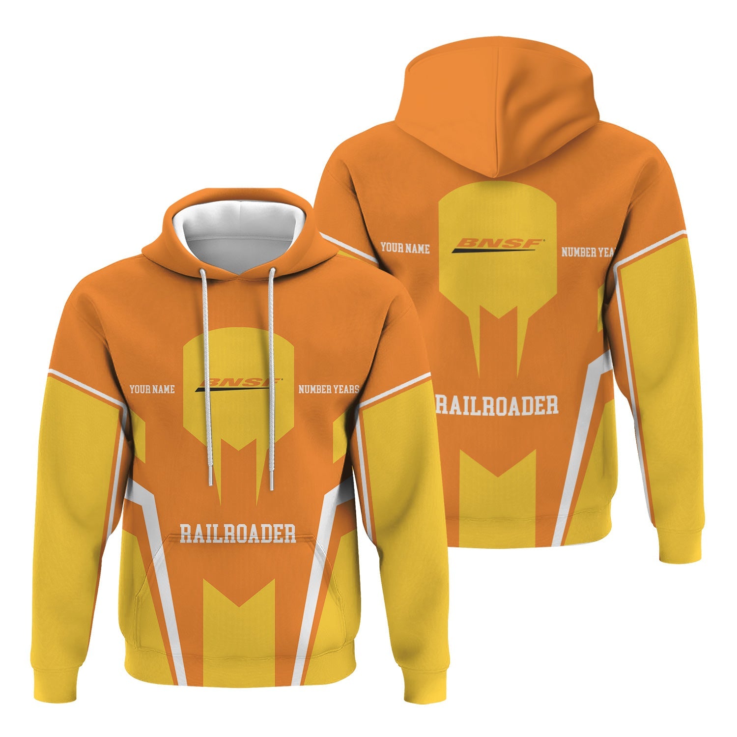 Railspirit Personalized BNSF Railway Hoodie Custom Year Railroader Zip Up Hoodie Gift Idea For Train Lover