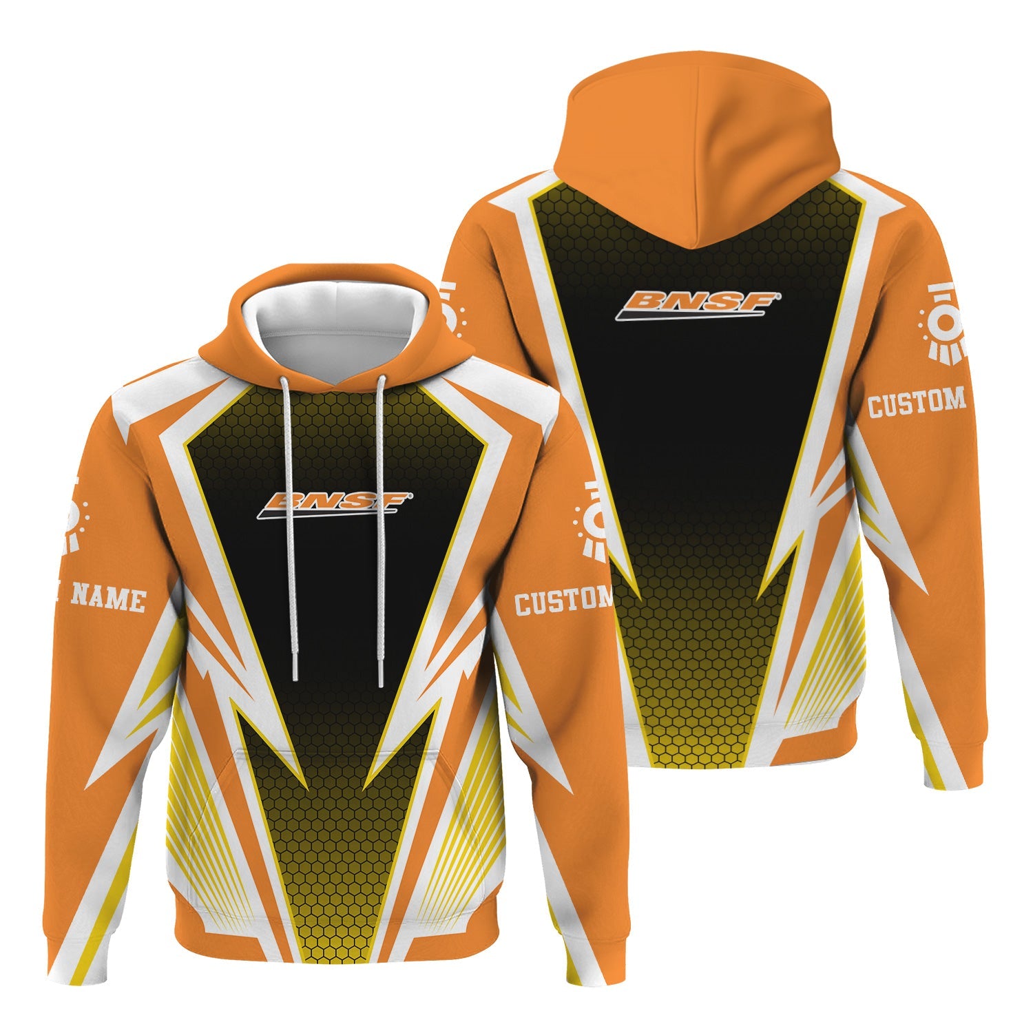 Railspirit Personalized BNSF Railway Hoodie Lightning Graphic Style Zip Up Hoodie Gift Idea For Train Lover