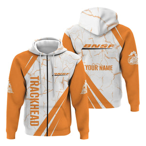 Railspirit Personalized BNSF Railway Hoodie Crackle Texture Style Train Zip Up Hoodie For Trackhead