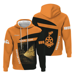 Railspirit Personalized BNSF Railway Hoodie All Aboard Steam Train Movie Projector Style Zip Up Hoodie