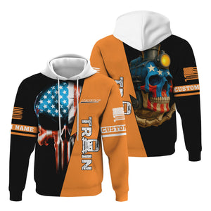 Railspirit Personalized BNSF Railway Hoodie Train Skull American Flag Zip Up Hoodie All Over Print
