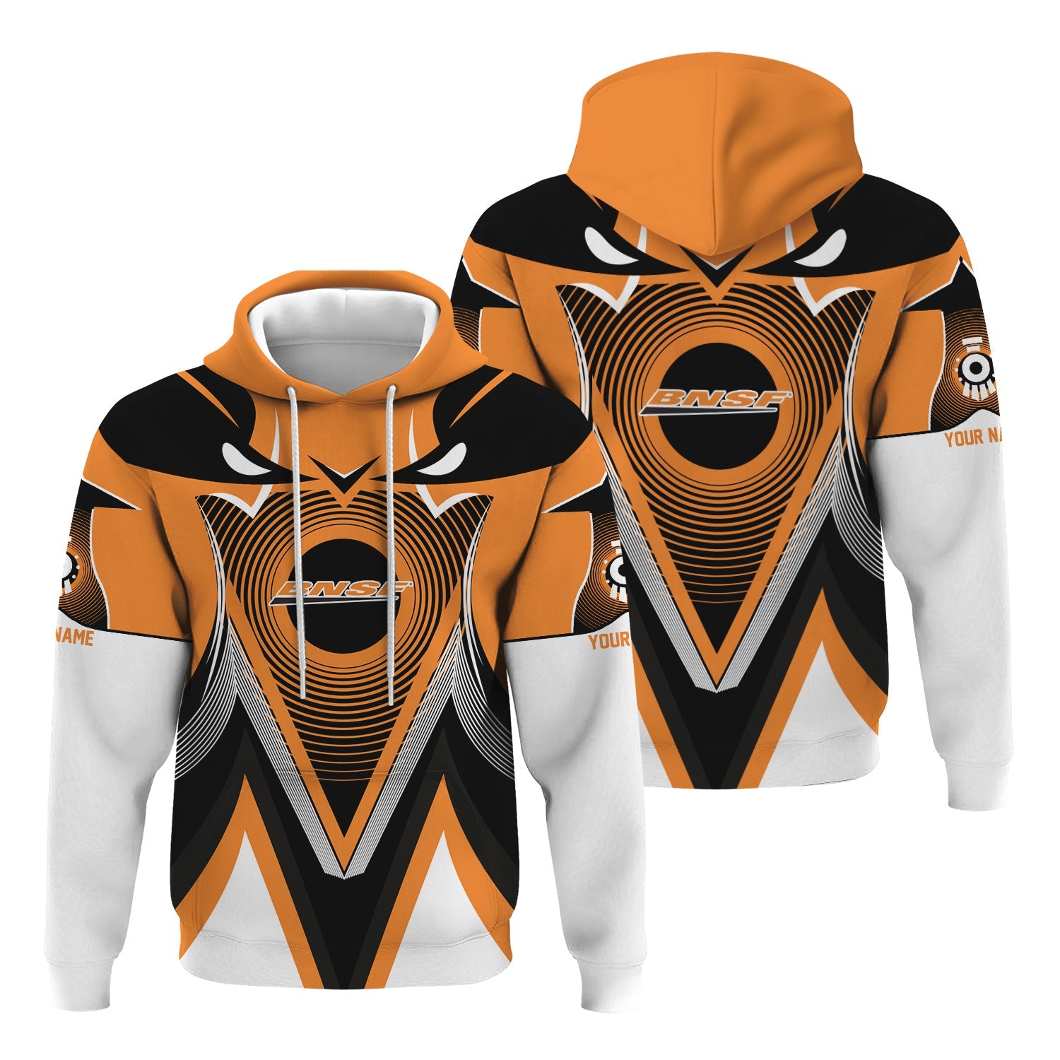 Railspirit Personalized BNSF Railway Hoodie Vibrant Graphic Pattern Zip Up Hoodie For Train Enthusiasts