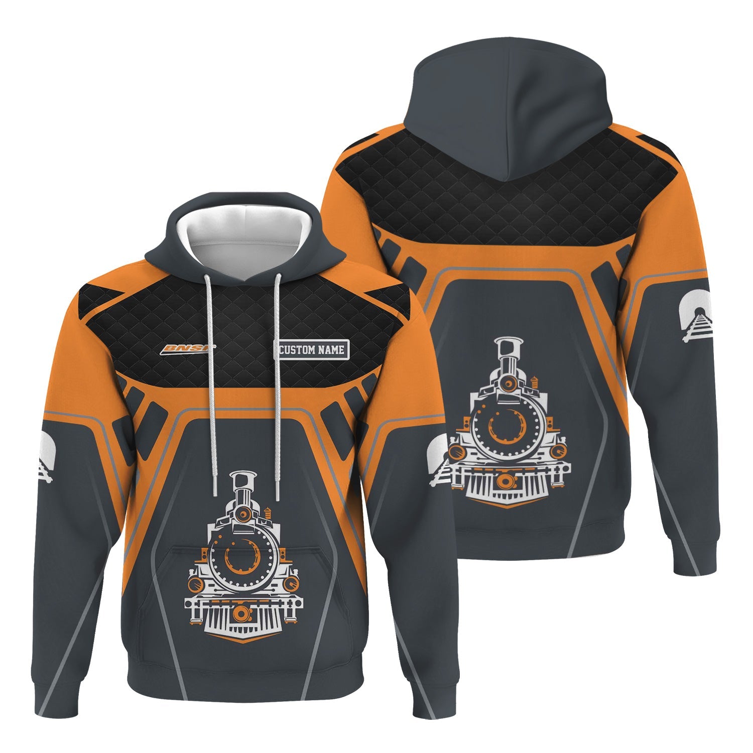 Railspirit Personalized BNSF Railway Hoodie Steam Locomotive Engine Graphic Train Zip Up Hoodie All Over Print