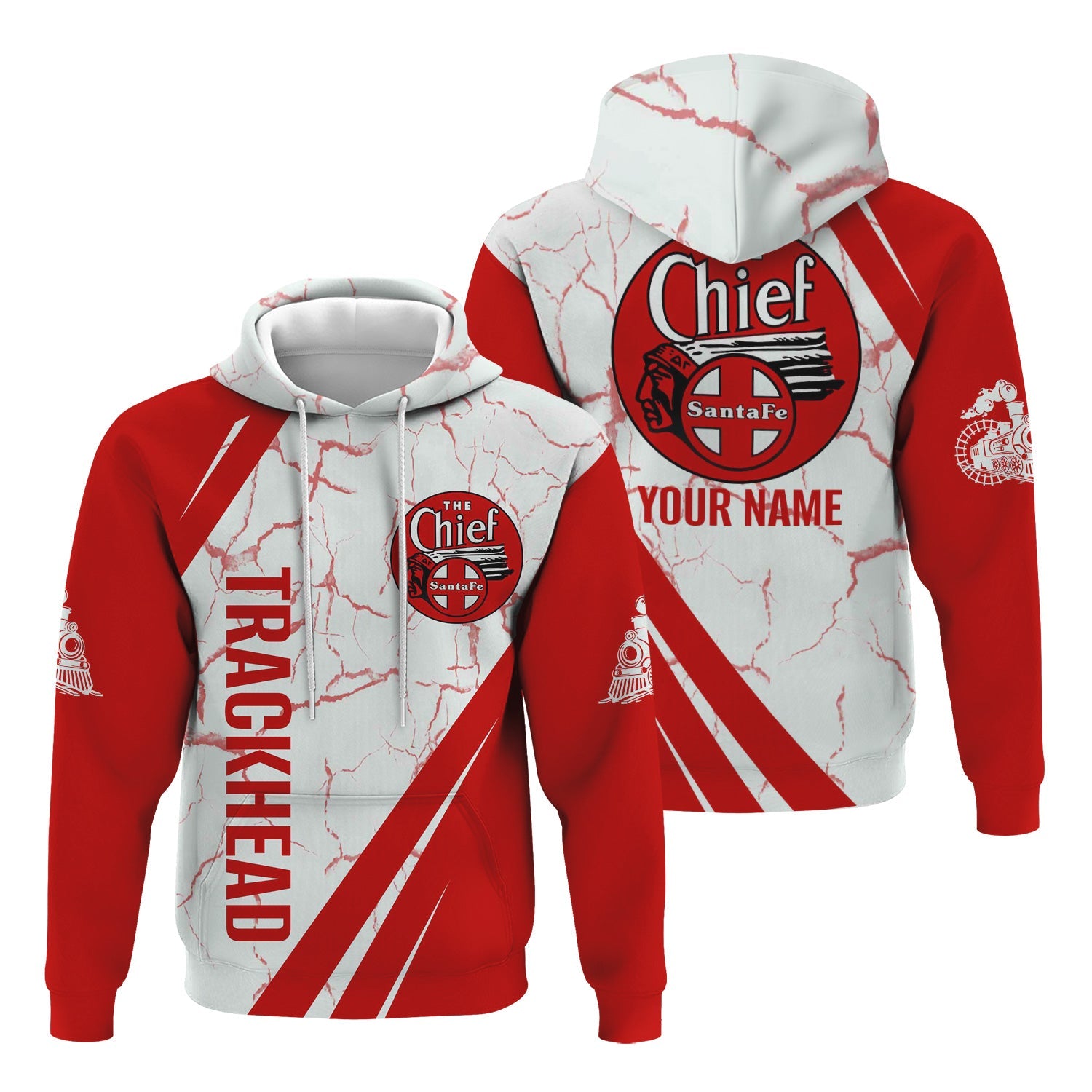 Railspirit Personalized The Chief Santa Fe Railroad Hoodie Crackle Texture Style Train Zip Up Hoodie For Trackhead