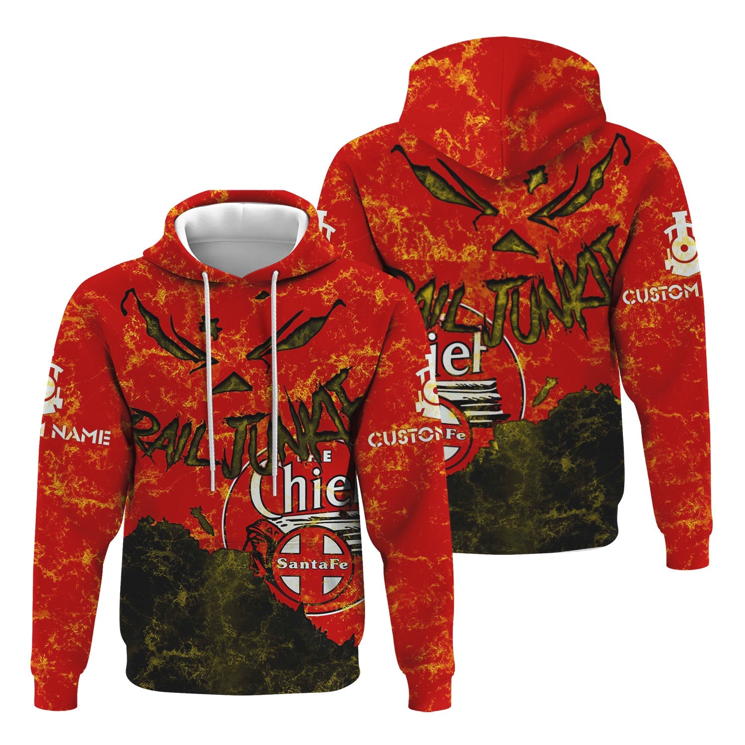 Railspirit Personalized The Chief Santa Fe Railroad Hoodie Torn Graphic Style Train Zip Up Hoodie For Rail Junkie