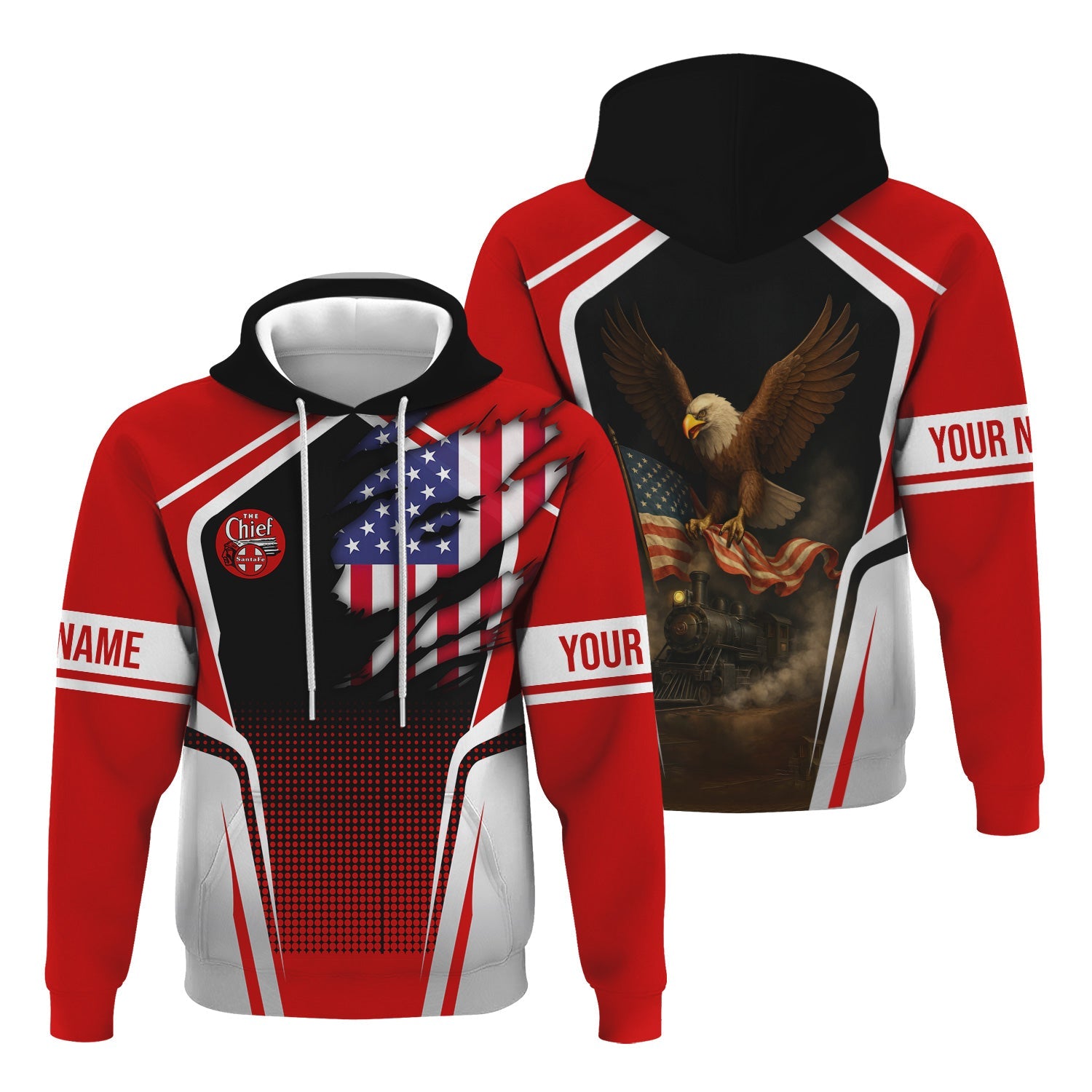 Railspirit Personalized The Chief Santa Fe Railroad Hoodie American Eagle Vintage Train Zip Up Hoodie
