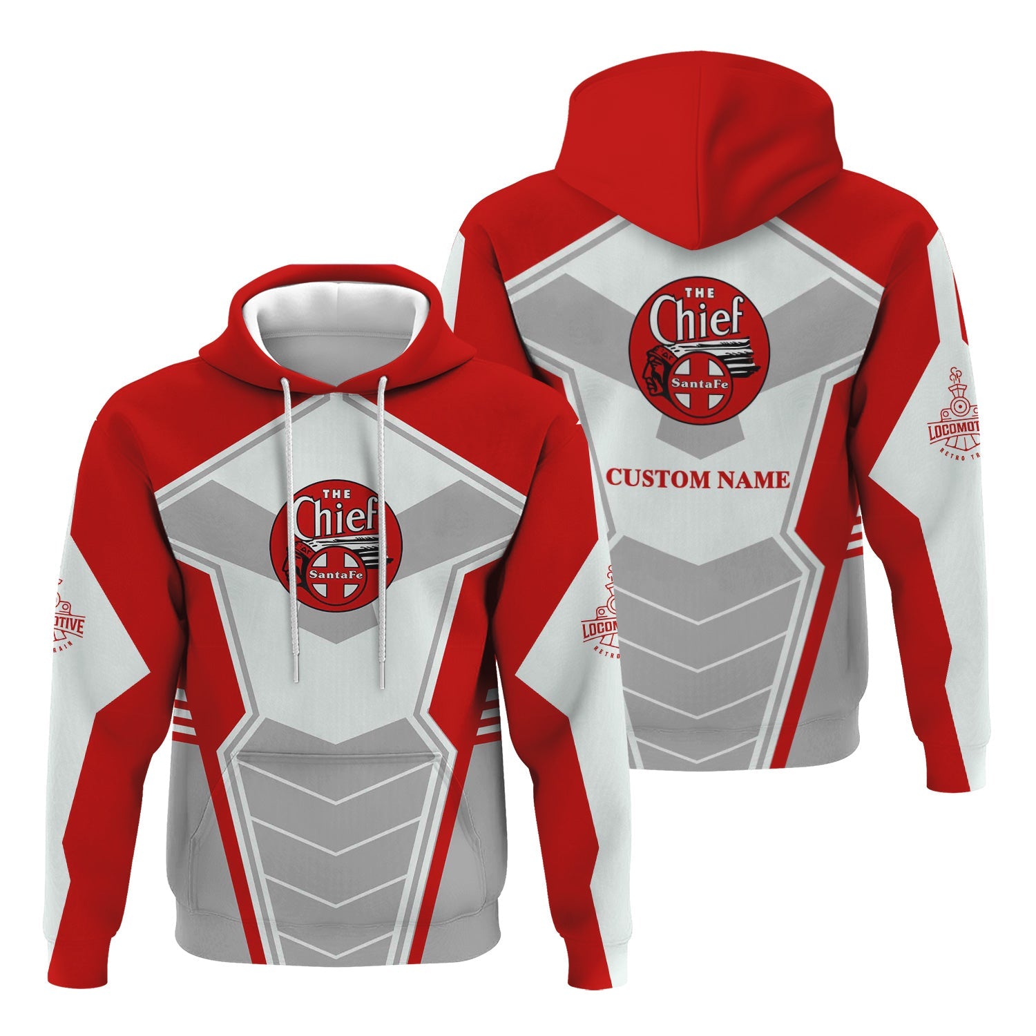 Railspirit Personalized The Chief Santa Fe Railroad Hoodie Engine-Inspired Style Train Zip Up Hoodie for Railroad Fanatic