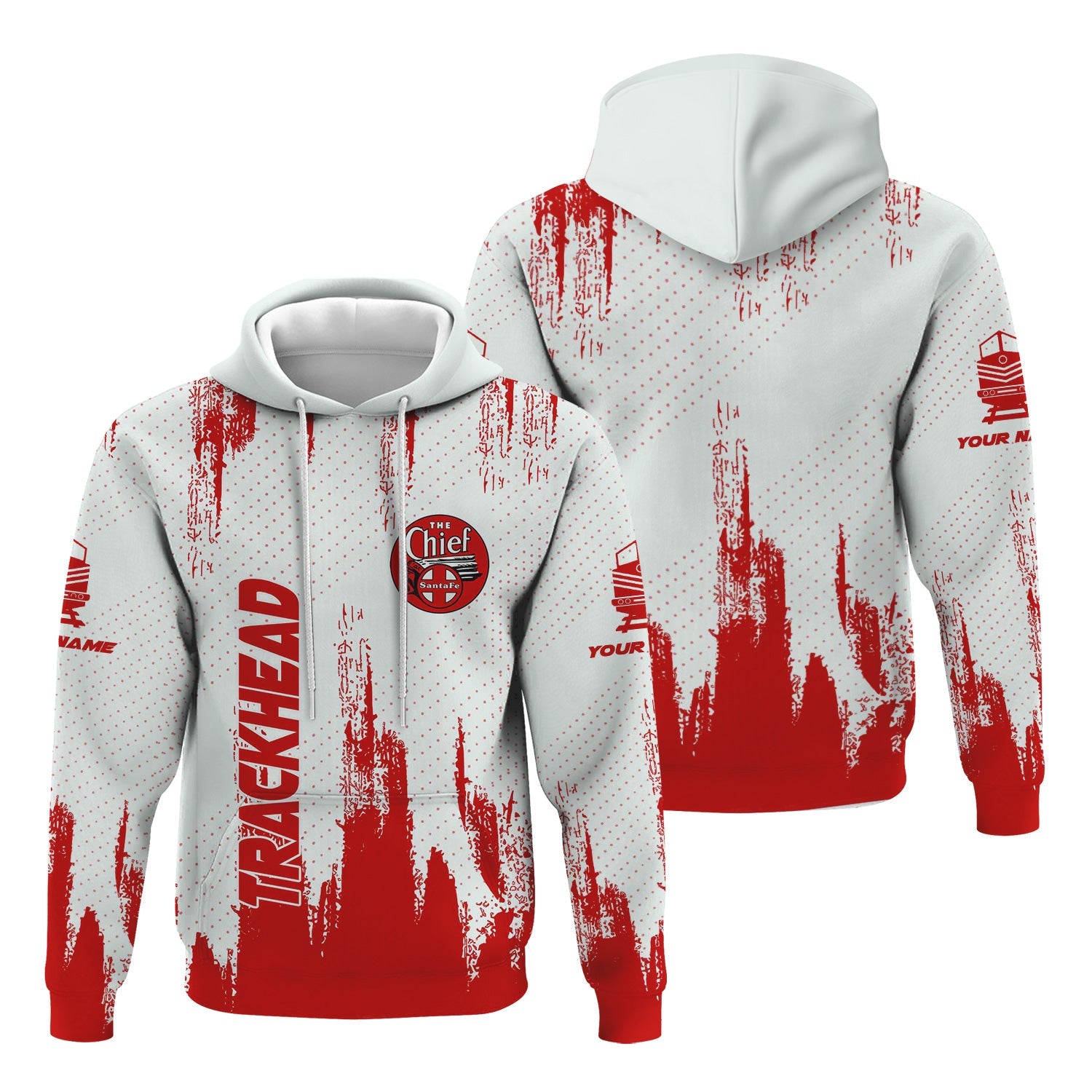 Railspirit Personalized The Chief Santa Fe Railroad Hoodie Paint Impact Design Train Zip Up Hoodie for Trackhead