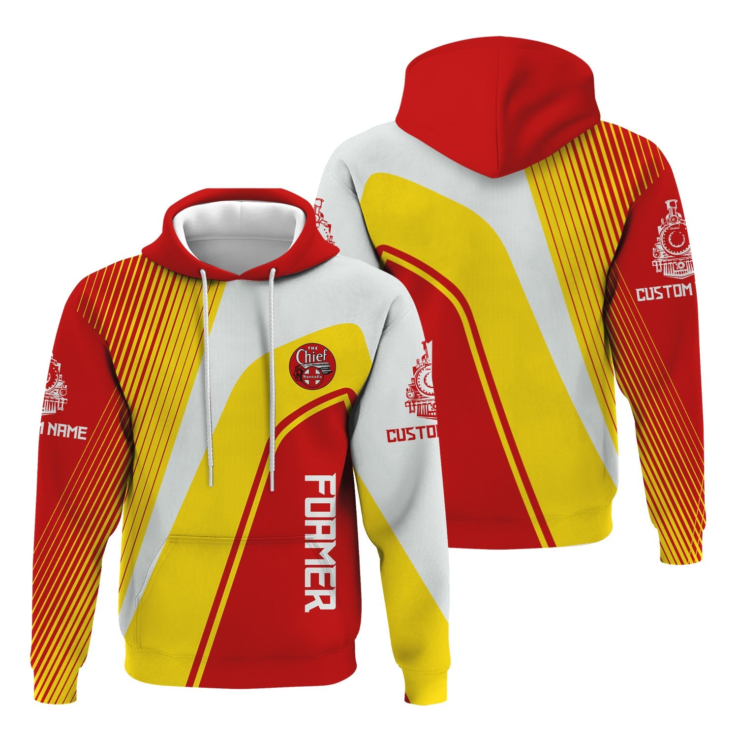 Railspirit Personalized The Chief Santa Fe Railroad Hoodie Vibrant Striking Style Zip Up Hoodie For Rail Enthusiasts