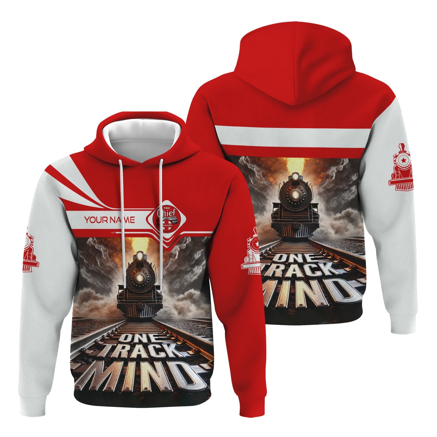 Railspirit Personalized The Chief Santa Fe Railroad Hoodie One Track Mind Train Printed ZIp Up Hoodie