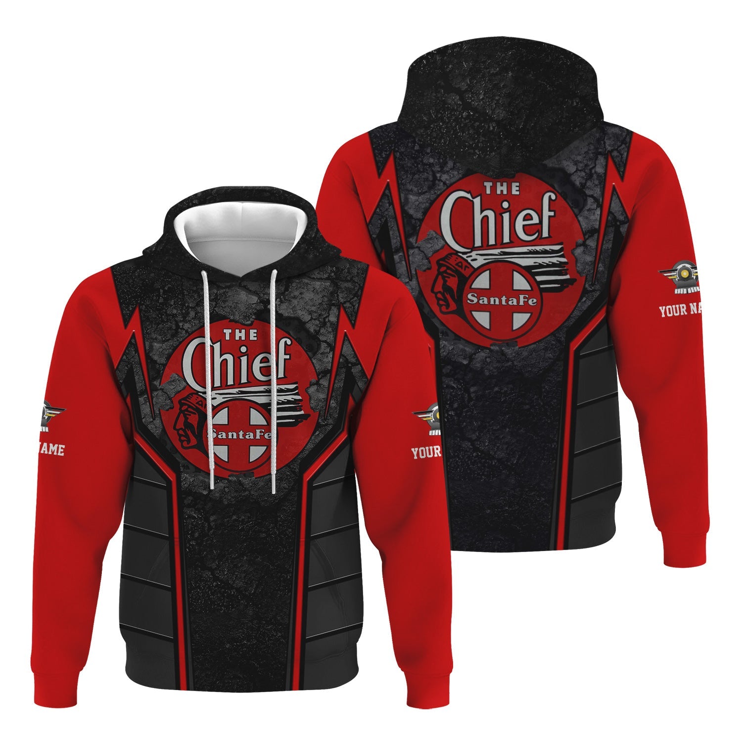 Railspirit Personalized The Chief Santa Fe Railroad Hoodie Cracked Metal Design Train Zip Up Hoodie for Rail Enthusiasts