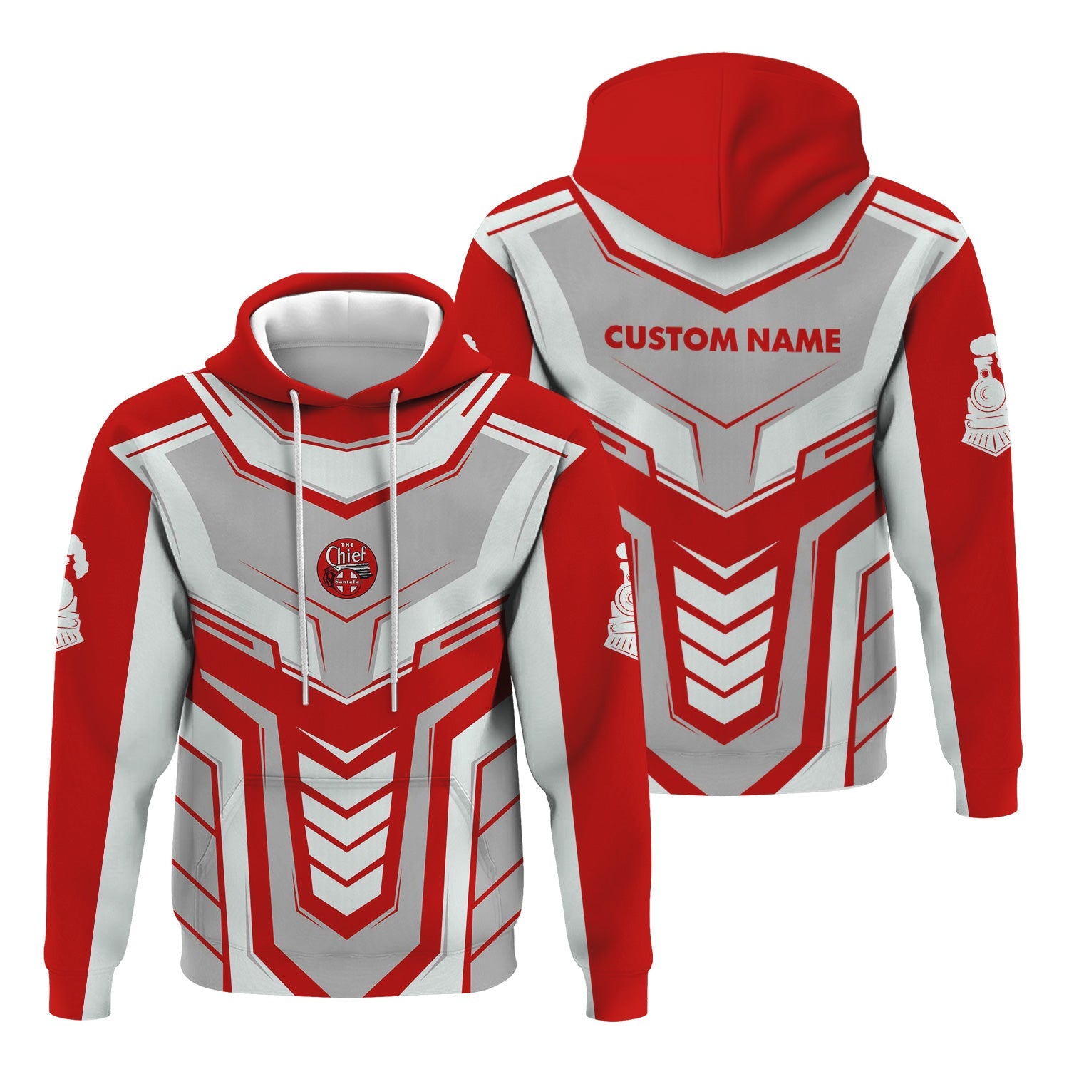 Railspirit Personalized The Chief Santa Fe Railroad Hoodie Armor-Inspired Design Train Zip Up Hoodie All Over Print