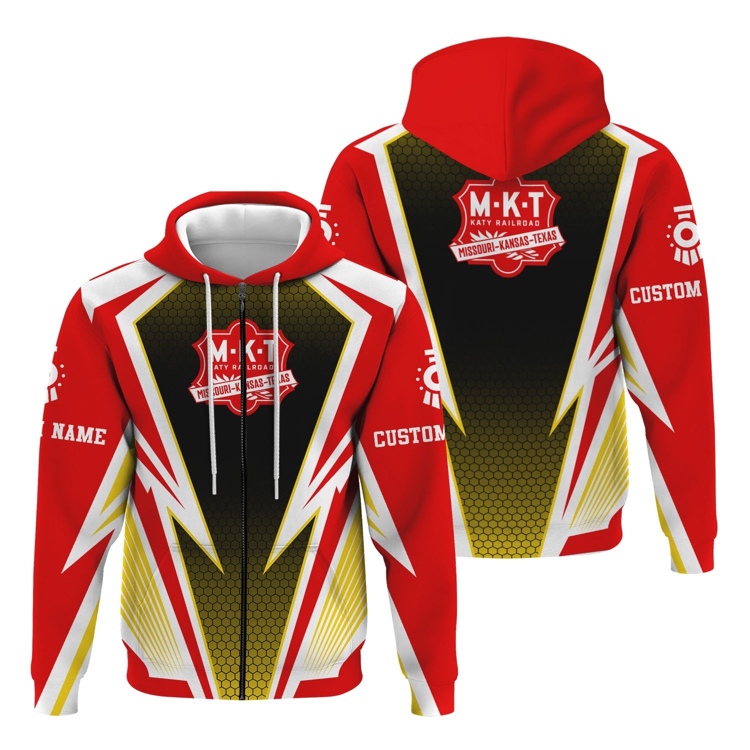 Railspirit Personalized Katy Railroad Hoodie Lightning Graphic Style Zip Up Hoodie Gift Idea For Train Lover