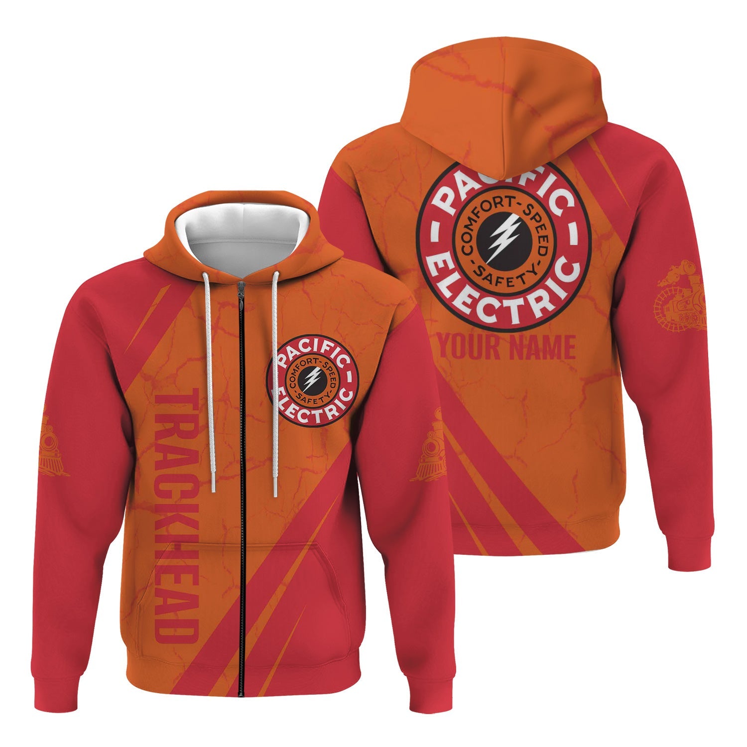 Railspirit Personalized Pacific Electric Railroad Hoodie Crackle Texture Style Train Zip Up Hoodie For Trackhead