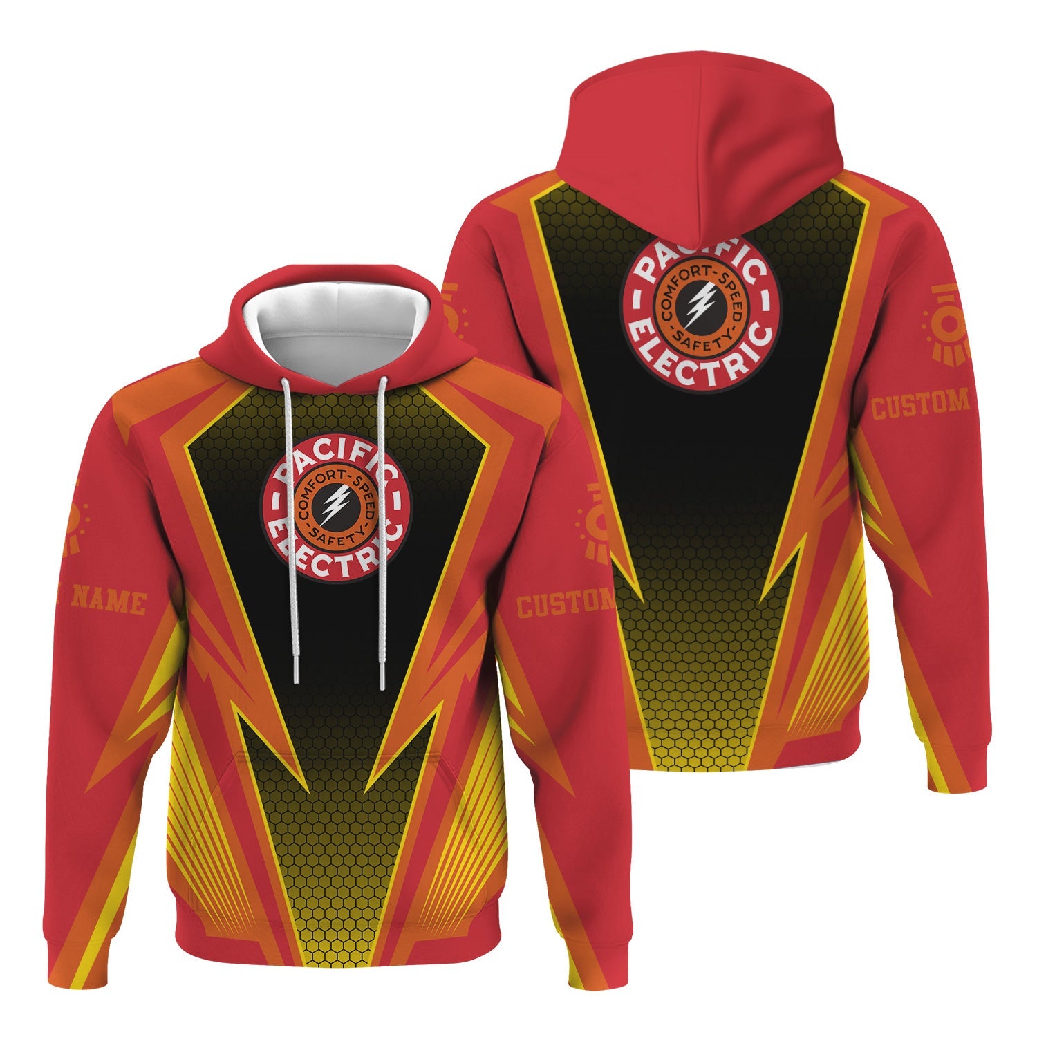 Railspirit Personalized Pacific Electric Railroad Hoodie Lightning Graphic Style Zip Up Hoodie Gift Idea For Train Lover