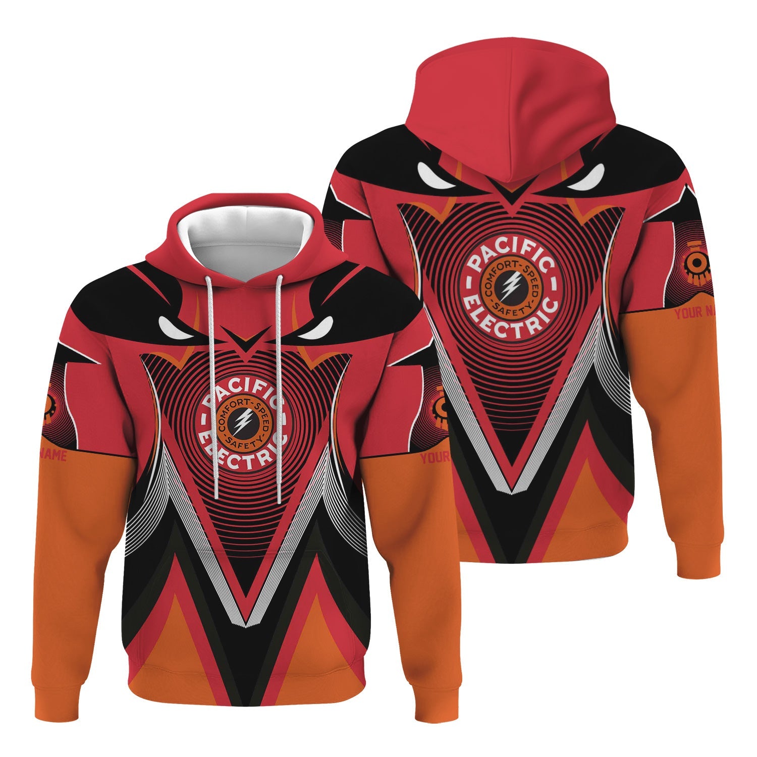 Railspirit Personalized Pacific Electric Railroad Hoodie Vibrant Graphic Pattern Zip Up Hoodie For Train Enthusiasts