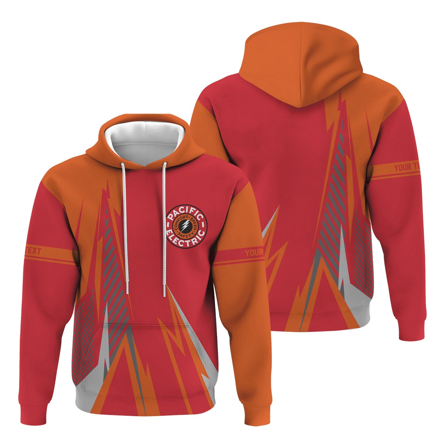 Railspirit Personalized Pacific Electric Railroad Hoodie Lightning-Inspired Railway Style Zip Up Hoodie For Train Lovers