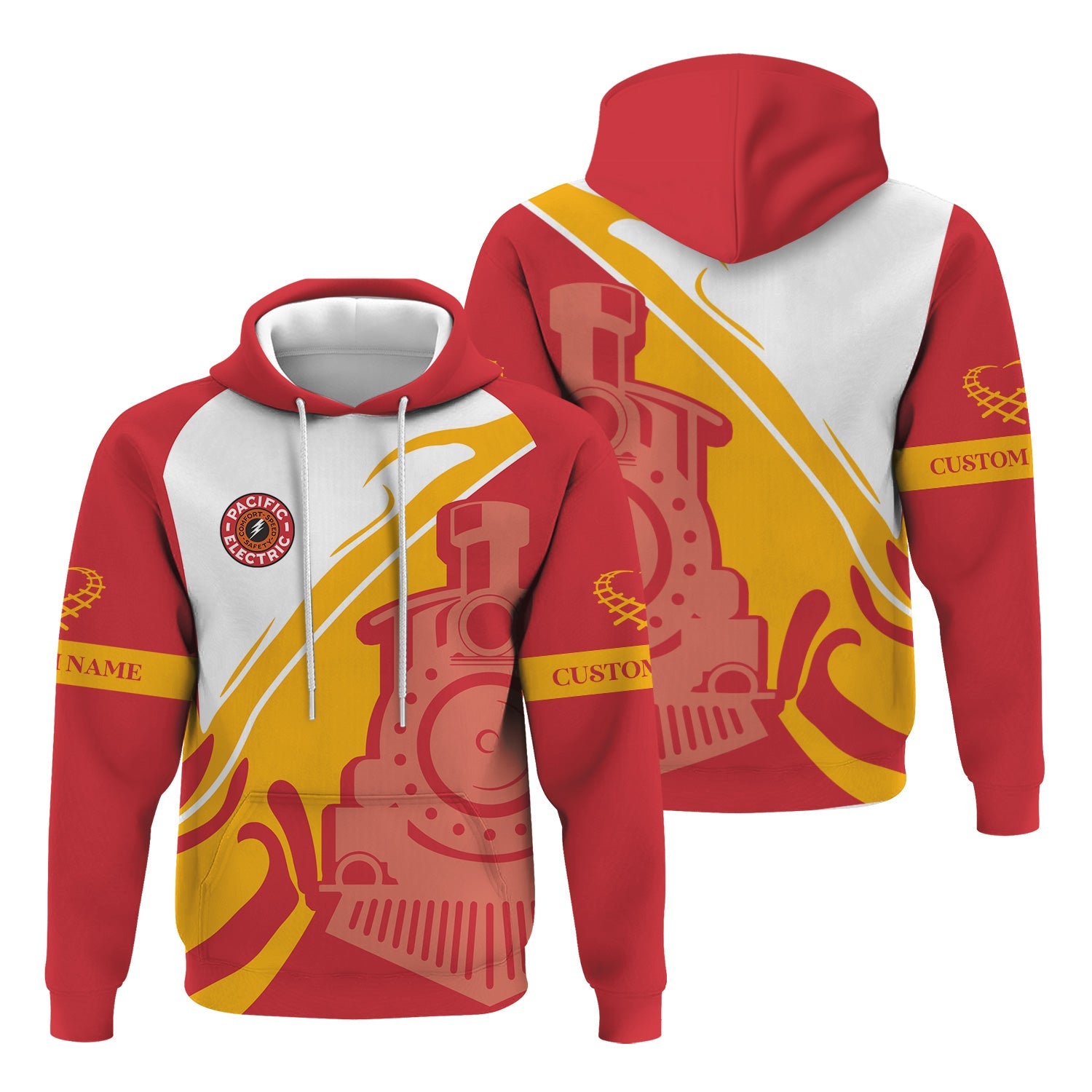 Railspirit Personalized Pacific Electric Railroad Hoodie Flame-Inspired Style Zip Up Hoodie Gift Idea For Train Lovers