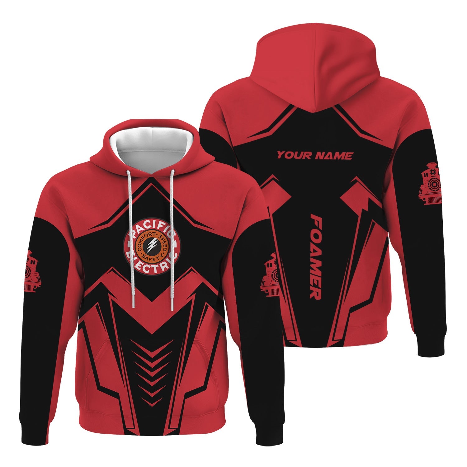 Railspirit Personalized Pacific Electric Railroad Hoodie Railway Trainspotter Style Zip Up Hoodie Gift Idea For Foamers