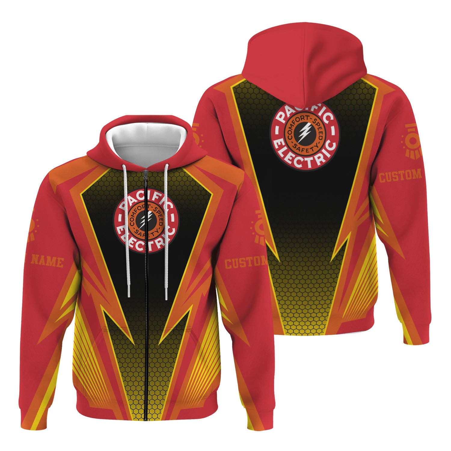 Railspirit Personalized Pacific Electric Railroad Hoodie Lightning Graphic Style Zip Up Hoodie Gift Idea For Train Lover