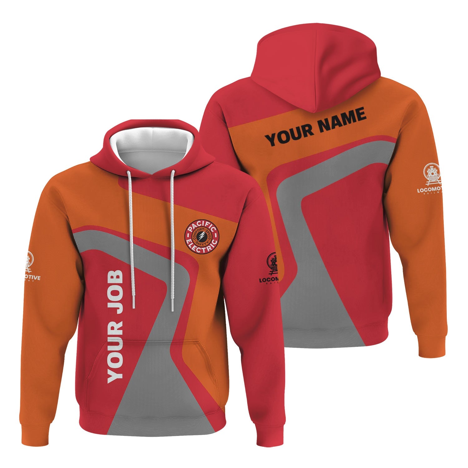 Railspirit Personalized Pacific Electric Railroad Hoodie Unique Design with Custom Job Position Train Zip Up Hoodie