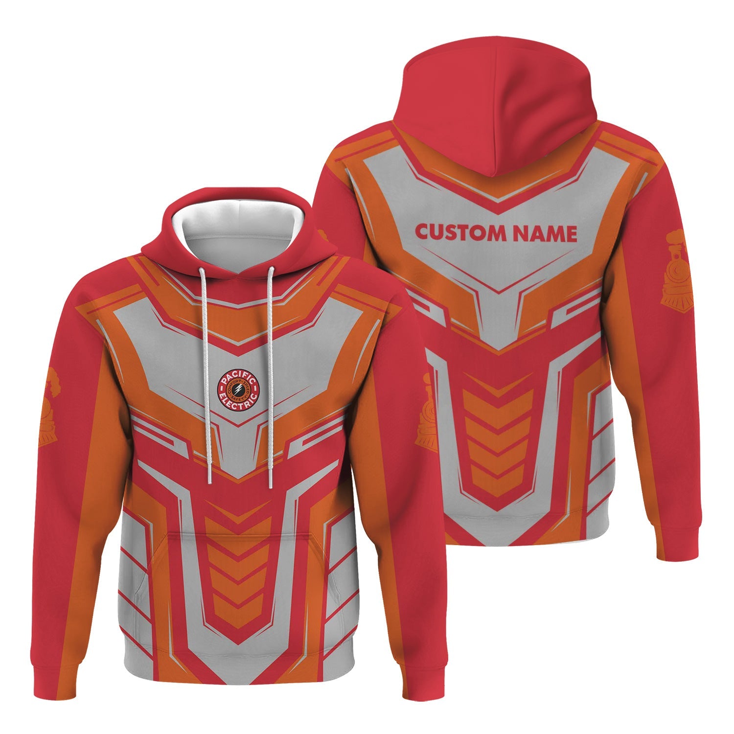 Railspirit Personalized Pacific Electric Railroad Hoodie Armor-Inspired Design Train Zip Up Hoodie All Over Print