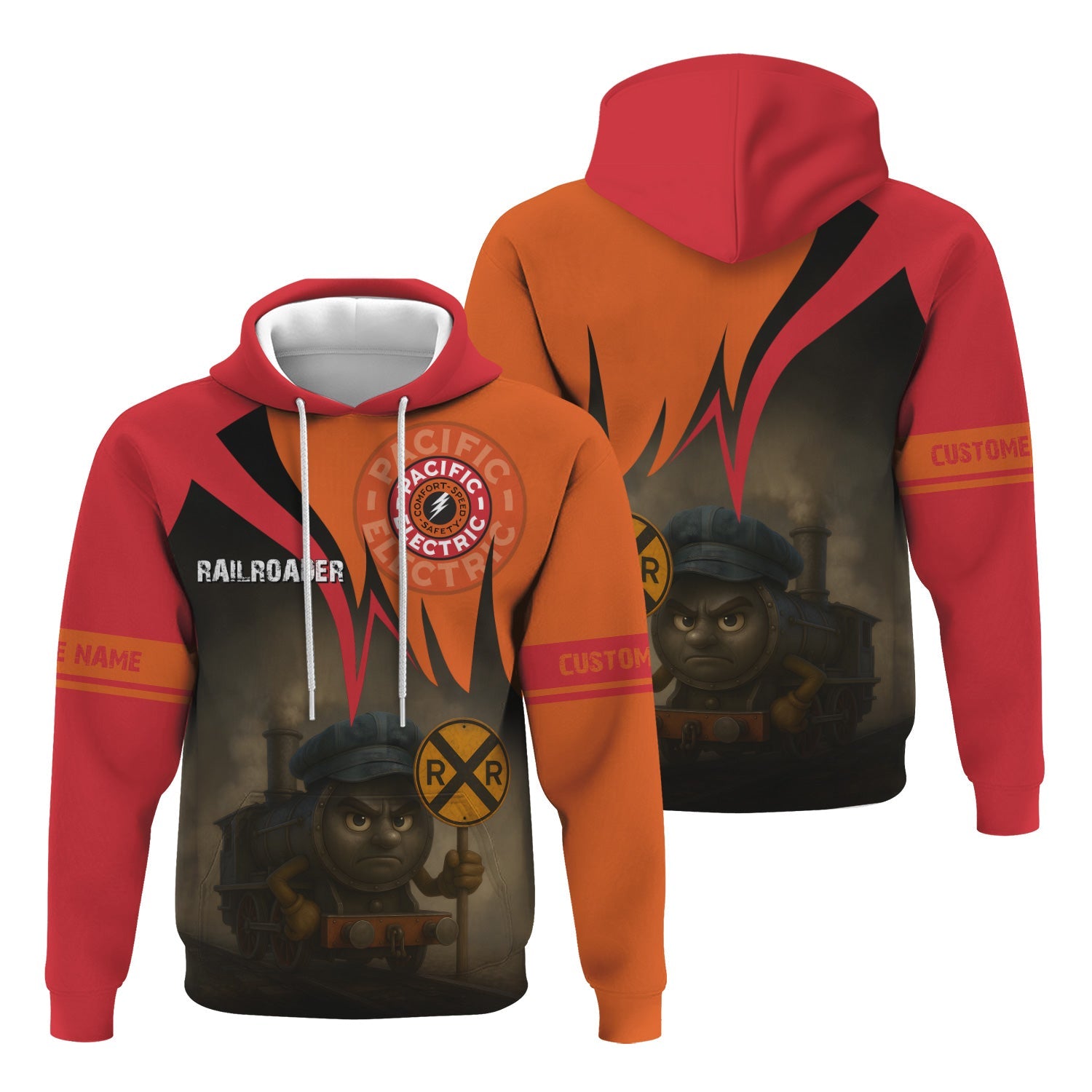 Railspirit Personalized Pacific Electric Railroad Hoodie Angry Train Hoodie Gift Idea For Train Lover