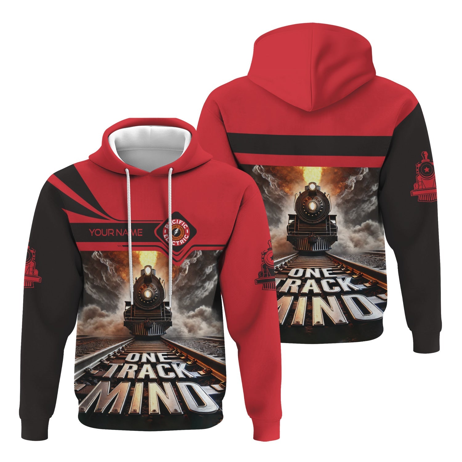 Railspirit Personalized Pacific Electric Railroad Hoodie One Track Mind Train Printed ZIp Up Hoodie