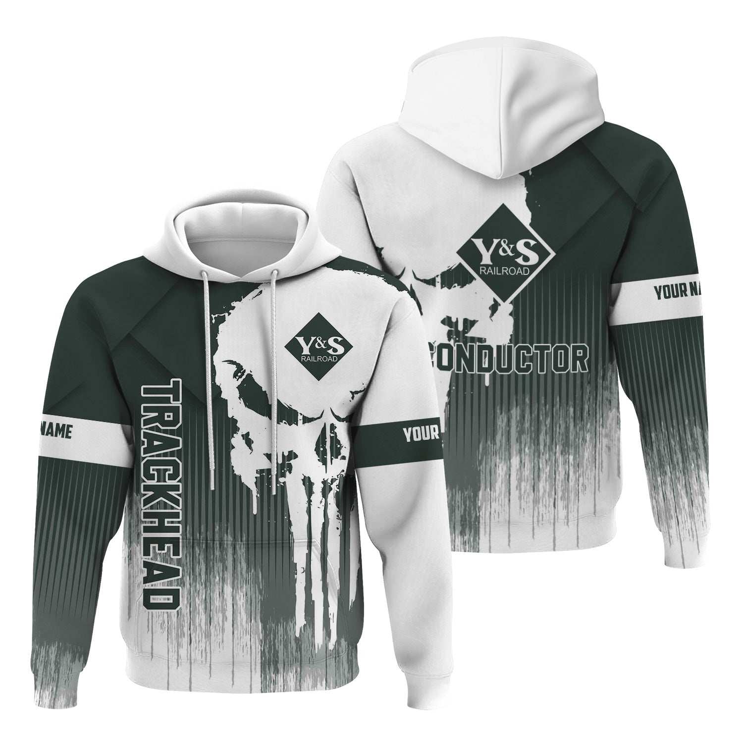 Railspirit Personalized Youngstown & Southern Railroad Hoodie Skull Design with Custom Job Train Zip Up Hoodie for Trackhead Crew