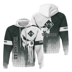 Railspirit Personalized Youngstown & Southern Railroad Hoodie Skull Design with Custom Job Train Zip Up Hoodie for Trackhead Crew