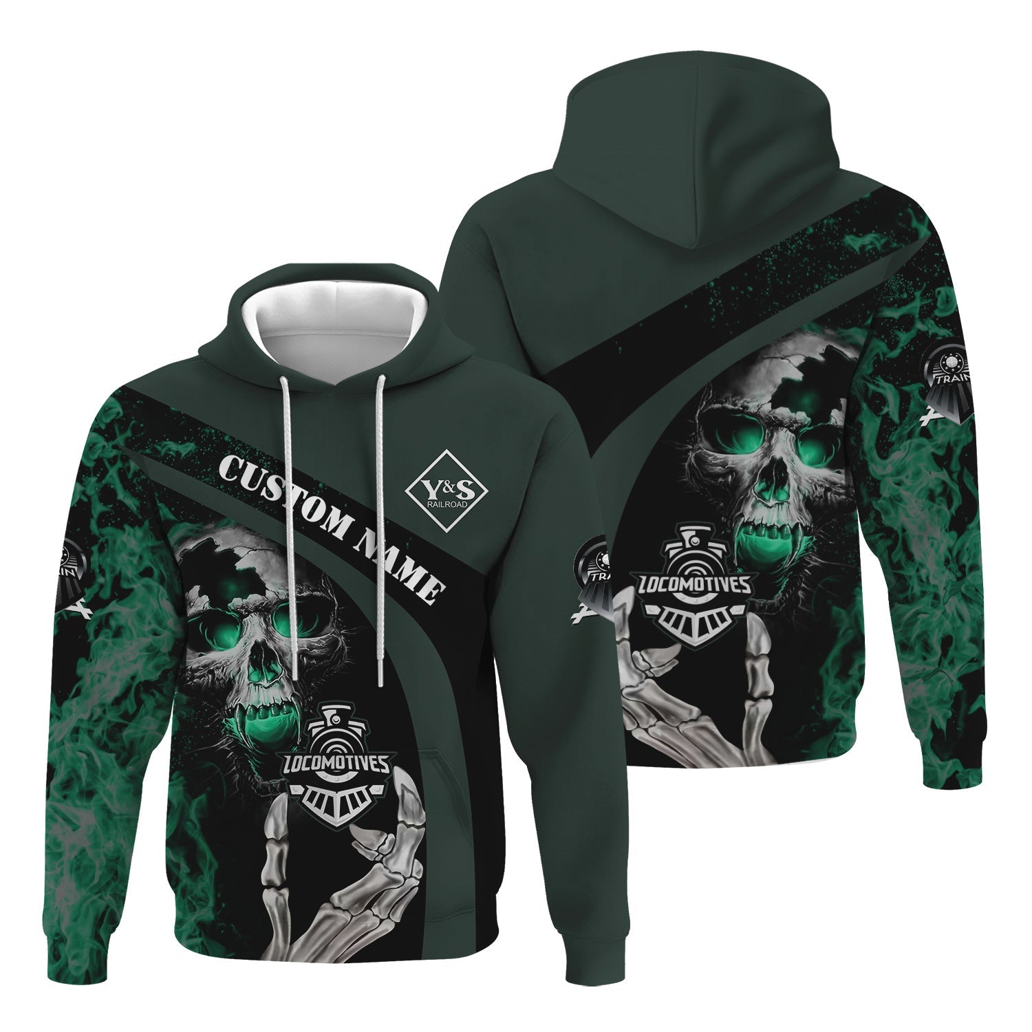 Railspirit Personalized Youngstown & Southern Railroad Hoodie Flame Skull Design Train Zip Up Hoodie for Locomotive Fans