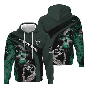 Railspirit Personalized Youngstown & Southern Railroad Hoodie Flame Skull Design Train Zip Up Hoodie for Locomotive Fans