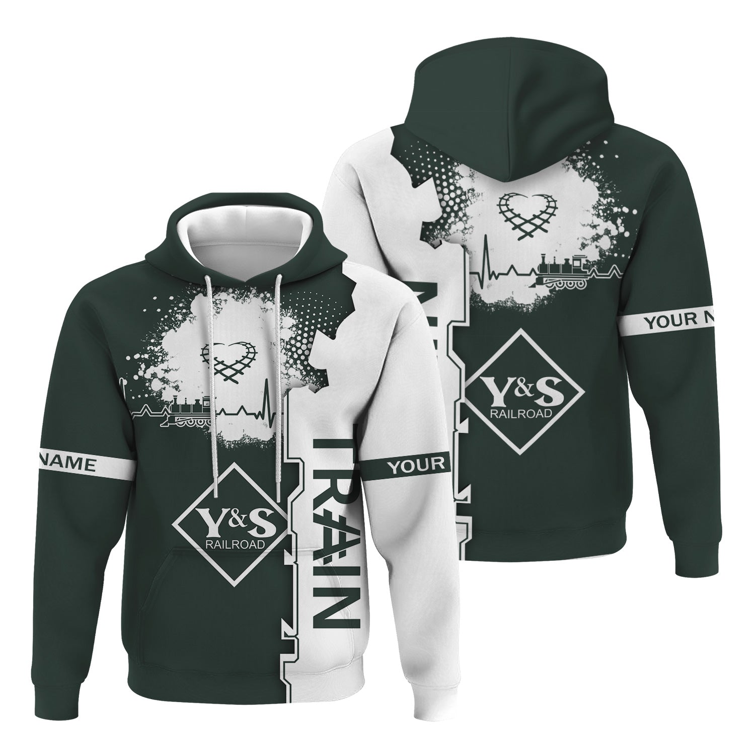 Railspirit Personalized Youngstown & Southern Railroad Hoodie Engine Heartbeat and Track Love Style Zip Up Hoodie Gift Idea For Train Lovers