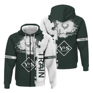 Railspirit Personalized Youngstown & Southern Railroad Hoodie Engine Heartbeat and Track Love Style Zip Up Hoodie Gift Idea For Train Lovers