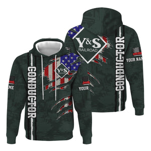 Railspirit Personalized Youngstown & Southern Railroad Hoodie USA Flag Claw Art with Custom Job Train Zip Up Hoodie