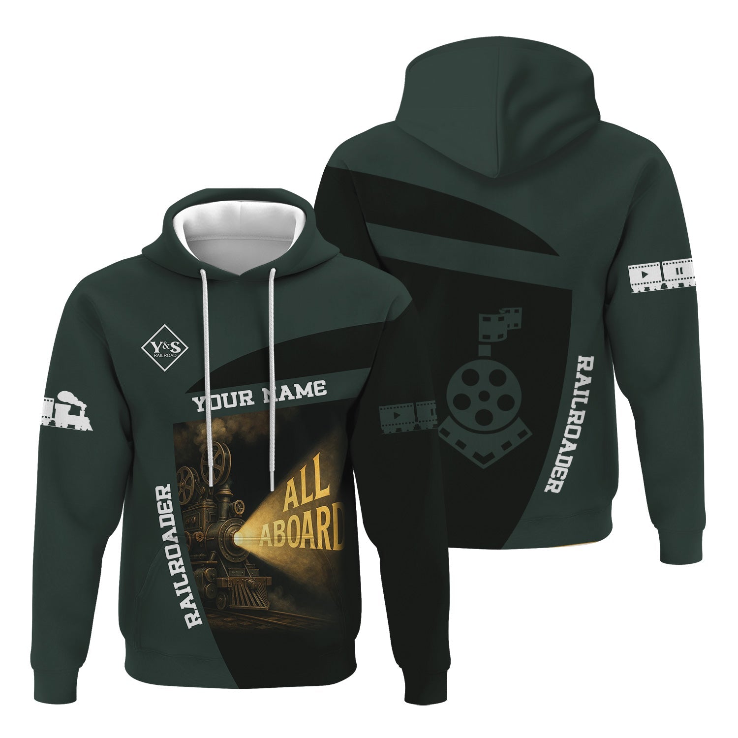 Railspirit Personalized Youngstown & Southern Railroad Hoodie All Aboard Steam Train Movie Projector Style Zip Up Hoodie