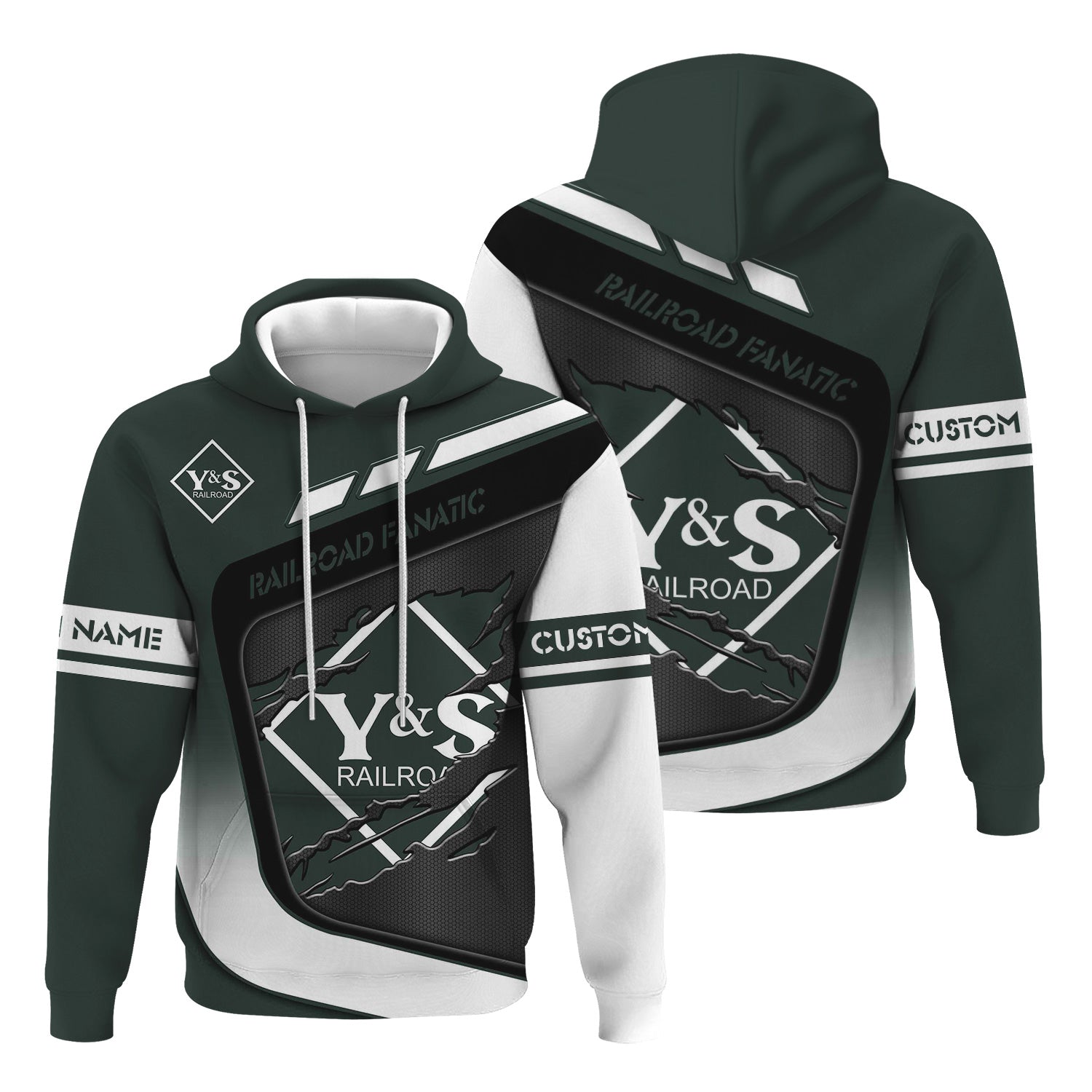 Railspirit Personalized Youngstown & Southern Railroad Hoodie Ripped Texture Style Train Zip Up Hoodie For Railroad Fanatic