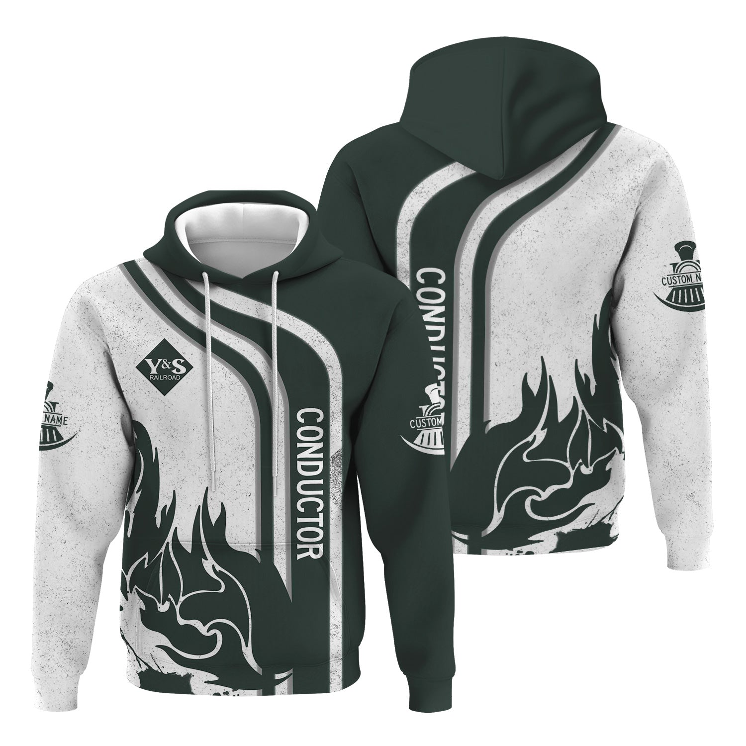 Railspirit Personalized Youngstown & Southern Railroad Hoodie Flame Design with Custom Job Position Train Zip Up Hoodie