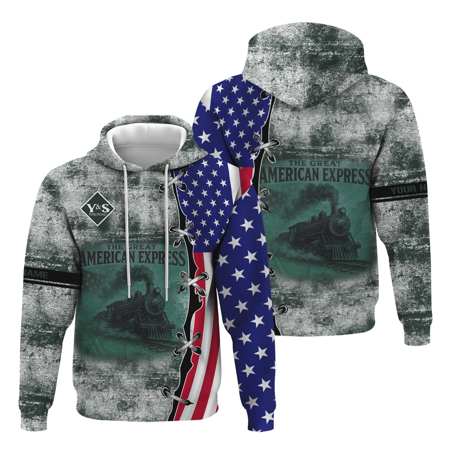 Railspirit Personalized Youngstown & Southern Railroad Hoodie Retro American Express Train With USA Flag Zip Up Hoodie