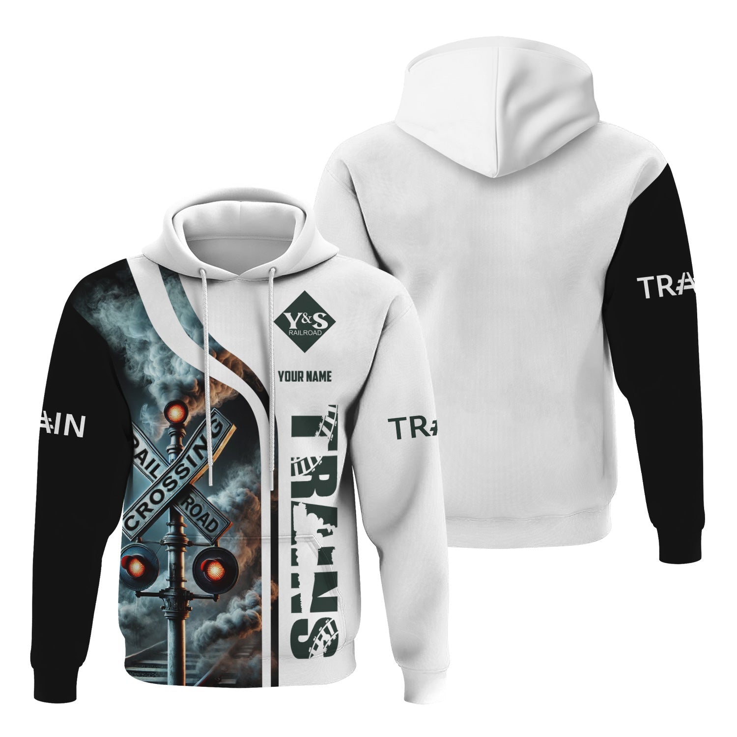 Railspirit Custom Name Youngstown & Southern Railroad Hoodie Railroad Crossing Sign Printed Zip Hoodie