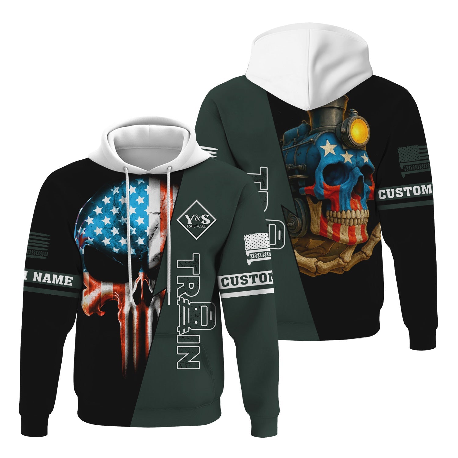 Railspirit Personalized Youngstown & Southern Railroad Hoodie Train Skull American Flag Zip Up Hoodie All Over Print