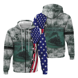 Railspirit Personalized Youngstown & Southern Railroad Hoodie Retro American Express Train With USA Flag Zip Up Hoodie
